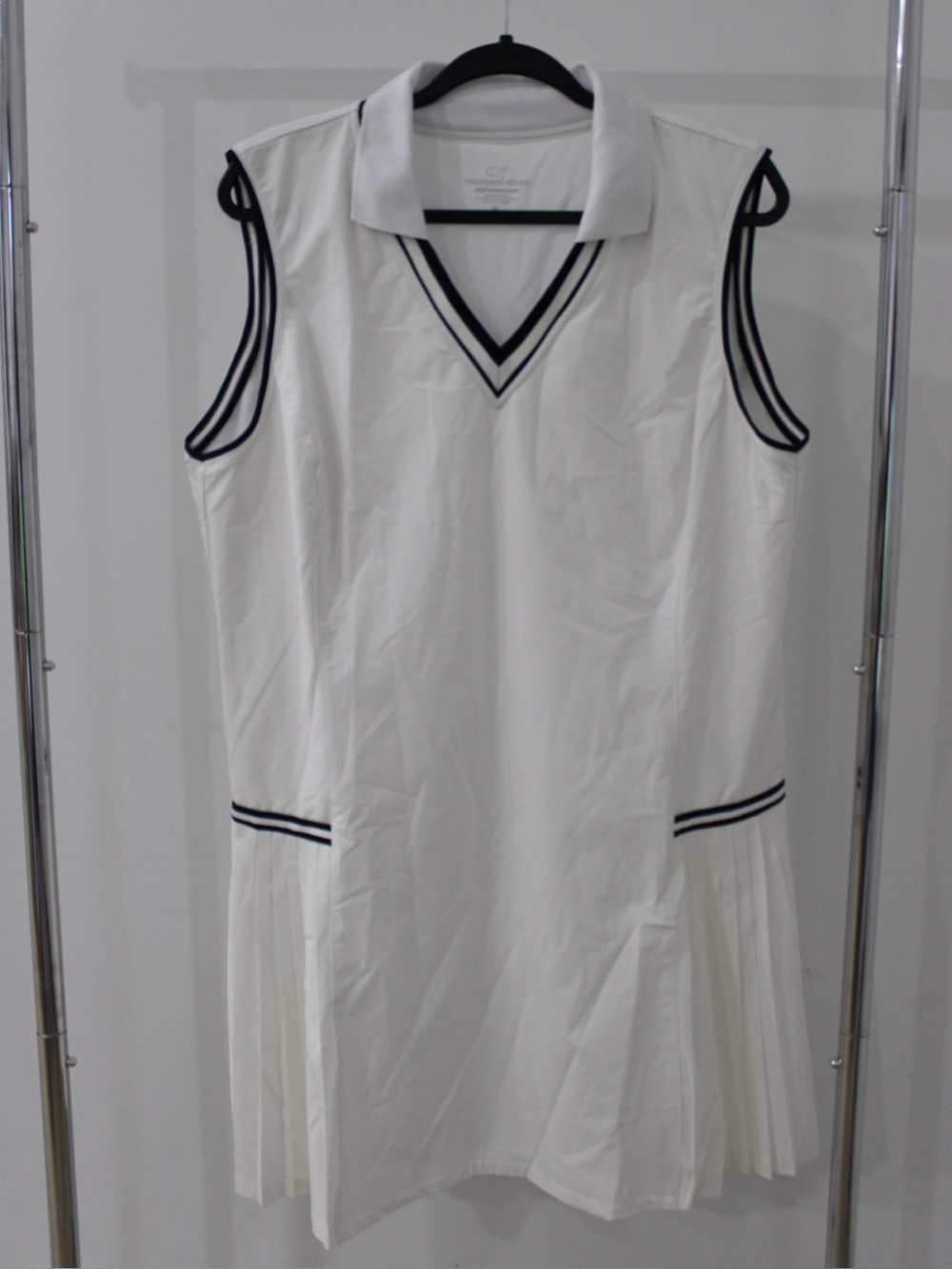 Vineyard Vines White Sleeveless Polo Dress with Navy Trim